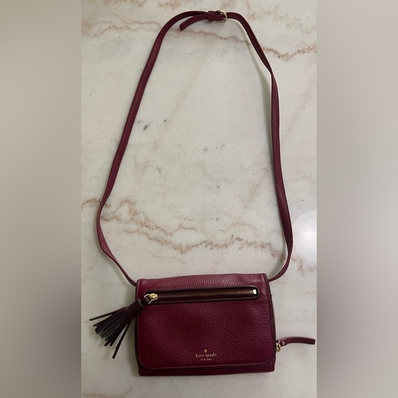 Kate Spade Chester Street Avie Burgundy Leather Crossbody Bag with Tassel Pebble - Picture 2 of 11